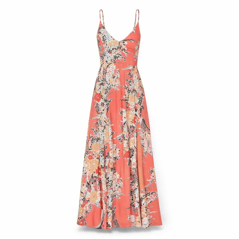 Free People Intimately Orange Floral Maxi Dress XS Boho Slip